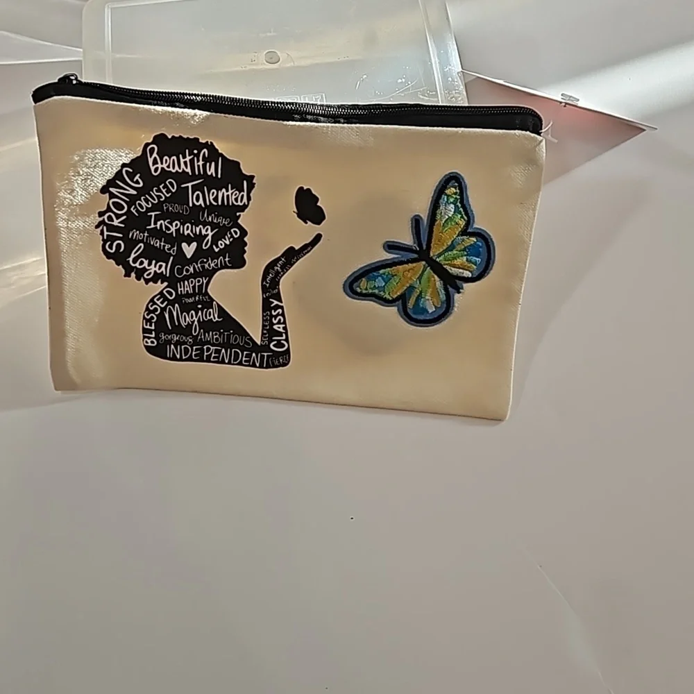Hand Crafted makeup bag Canvas Pencil case Iron applique Handmade Travel purse